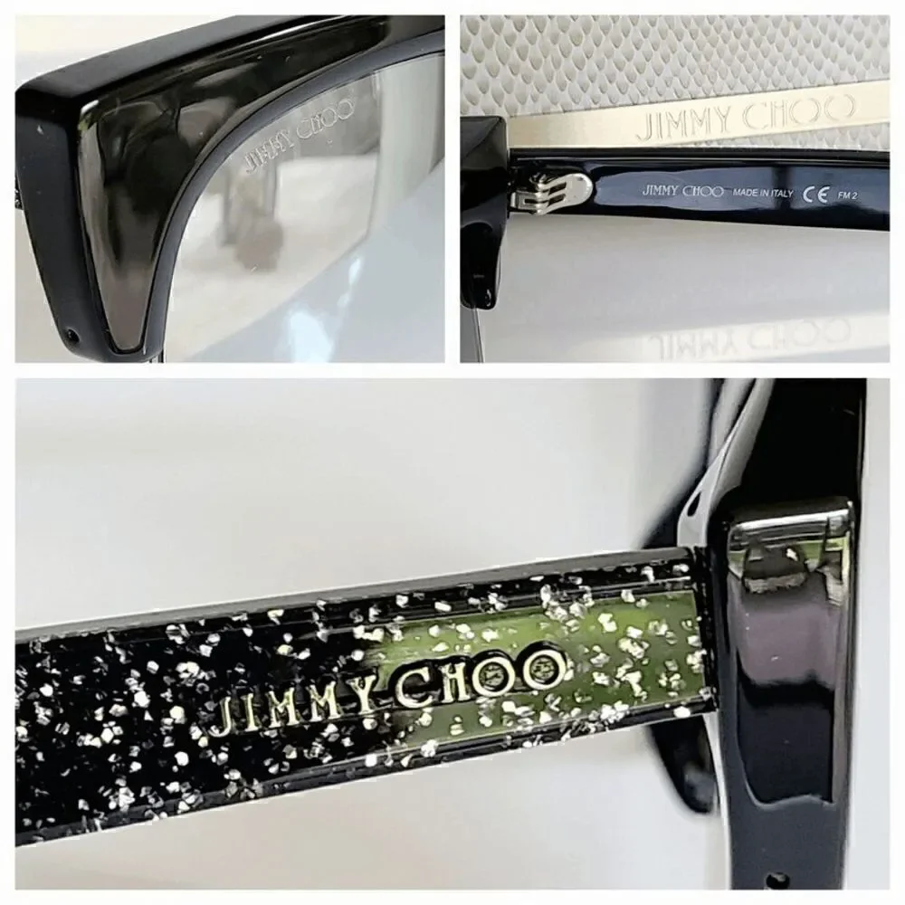 JIMMY CHOO Women's Oval 56mm Priya/S Black Glitter Sunglasses NEW WITH CASE $425